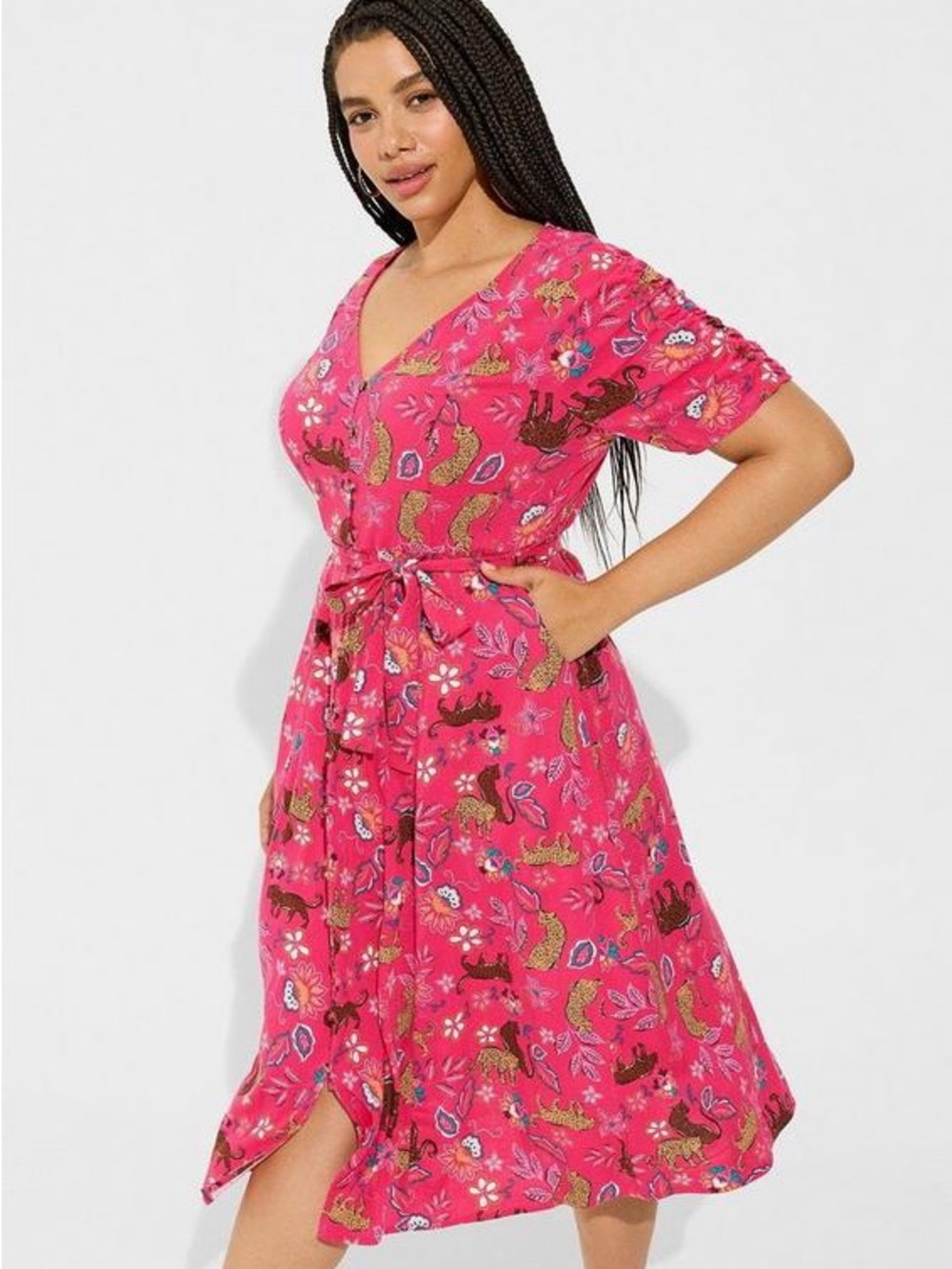 Torrid Midi Rayon Slub Button Front Tie Dress 2